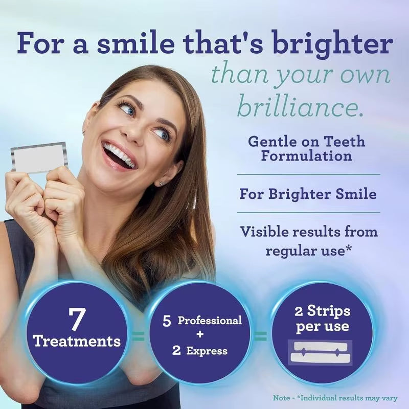 Whitening Strips, 7-Day Treatment (7 Packets - 2 Strips per Pack)- Enamel-Safe Strips for Sensitive Teeth - Non-Slip, Dry Strip